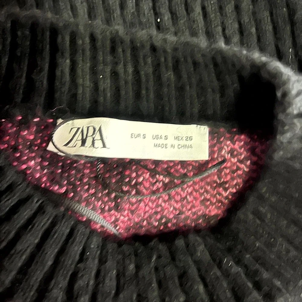 Zara Sweater Womens Small Pink Black Stretch Checkered Long Sleeve Crewneck - Picture 7 of 8